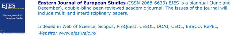 Eastern Journal of European Studies (ISSN 2068-6633) EJES is a biannual (June and December), double-blind peer-reviewed academic journal. The issues of the journal will include multi and interdisciplinary papers.  Indexed in Web of Science, Scopus, ProQuest, CEEOL, DOAJ, CEOL, EBSCO, RePEc,  Website: www.ejes.uaic.ro