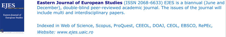 Eastern Journal of European Studies (ISSN 2068-6633) EJES is a biannual (June and December), double-blind peer-reviewed academic journal. The issues of the journal will include multi and interdisciplinary papers.  Indexed in Web of Science, Scopus, ProQuest, CEEOL, DOAJ, CEOL, EBSCO, RePEc,  Website: www.ejes.uaic.ro